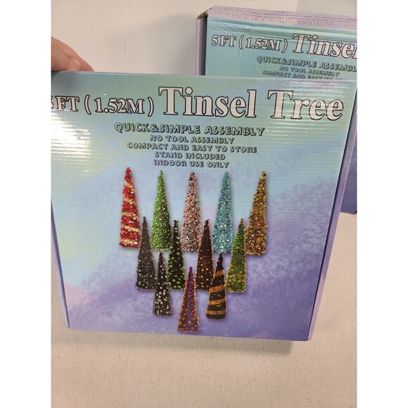 NWT (SET OF 2)  5 Foot Tinsel Christmas Tree Red/ Silver Battery Lighting& Star - Picture 12 of 12
